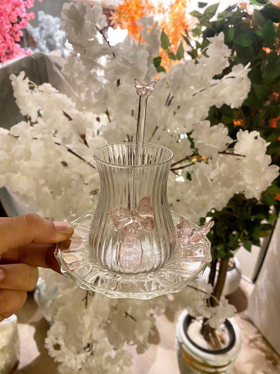 مج استكانه فراشه بطبق ومعلقه مستورد