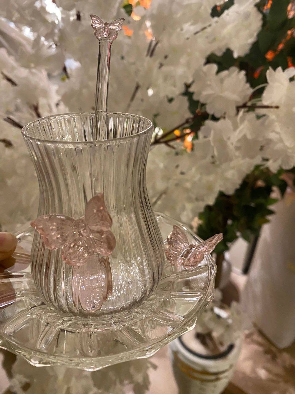 طقم مجات استكانه فراشه بطبق ومعلقه مستورد