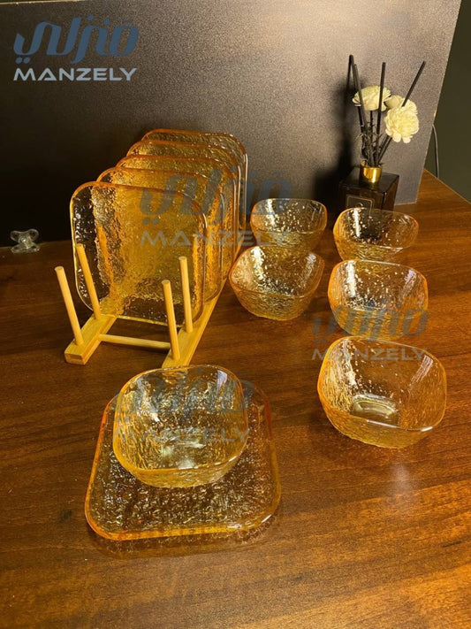 طقم خشاف مستورد عسلي بطبق