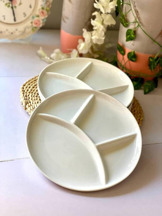 طبق بورسلين متقسم ابيض مستورد