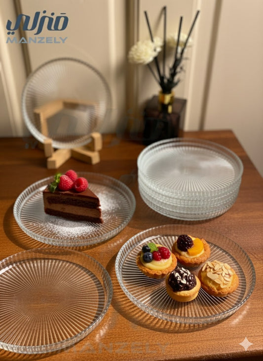 Striped cake plate set, 6 pieces, 16 cm (small)