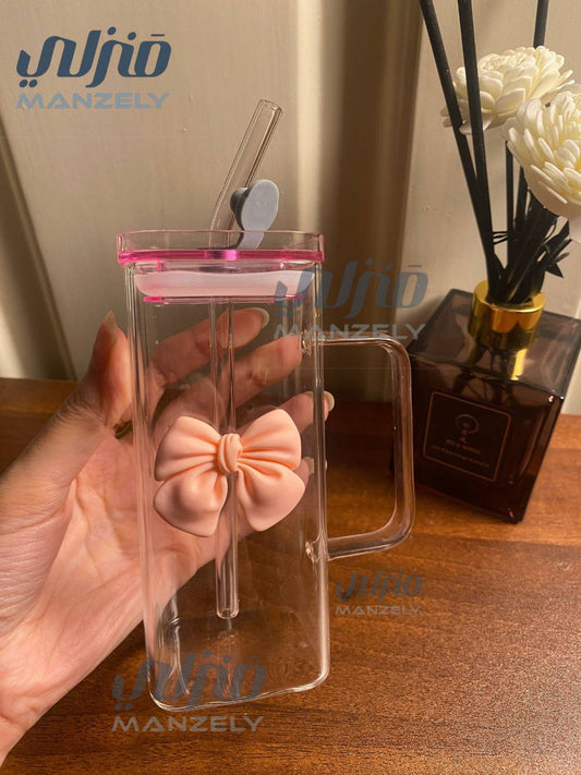 Plain iced coffee mug with a bow, imported