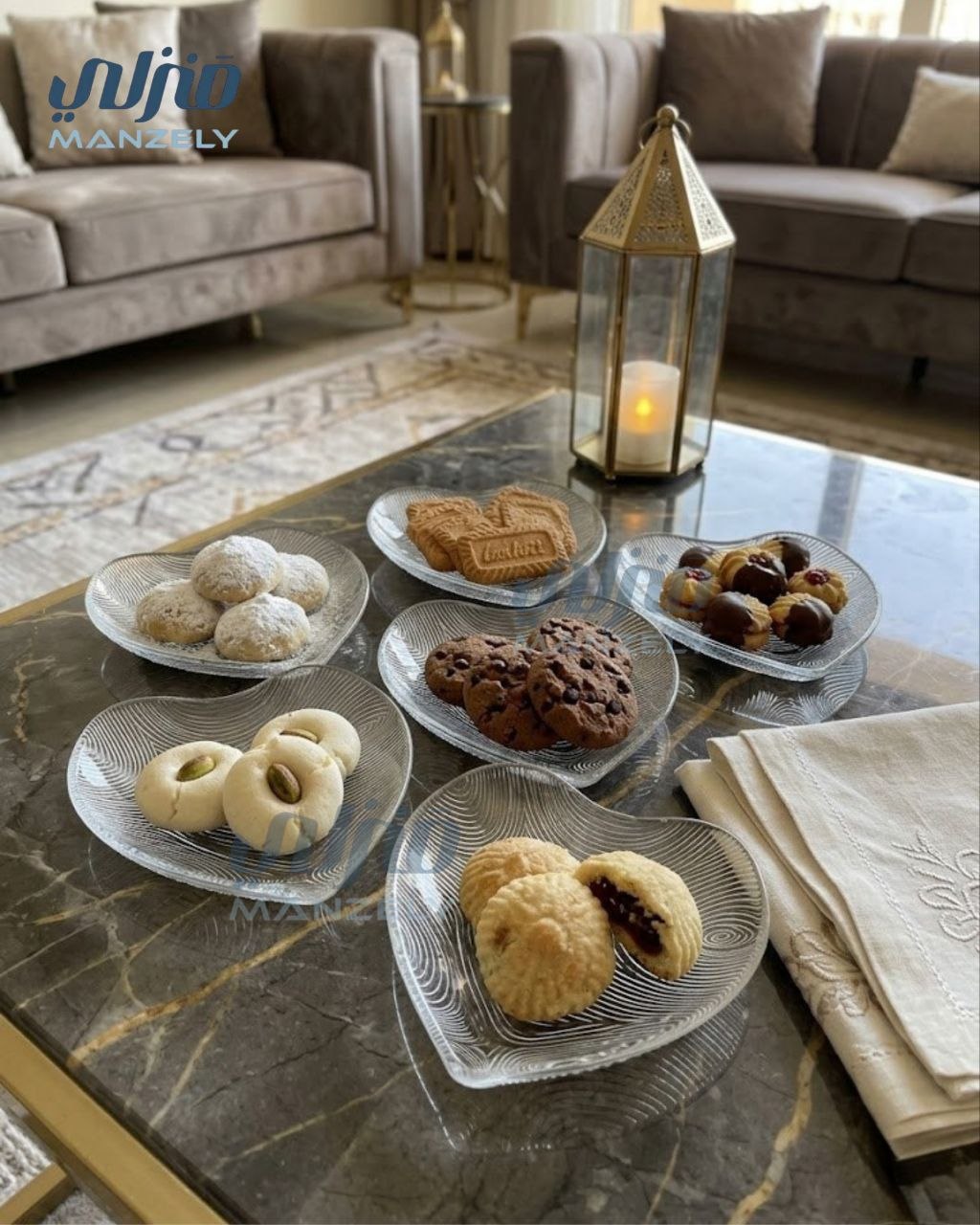 طقم تسالي قلوب شفاف