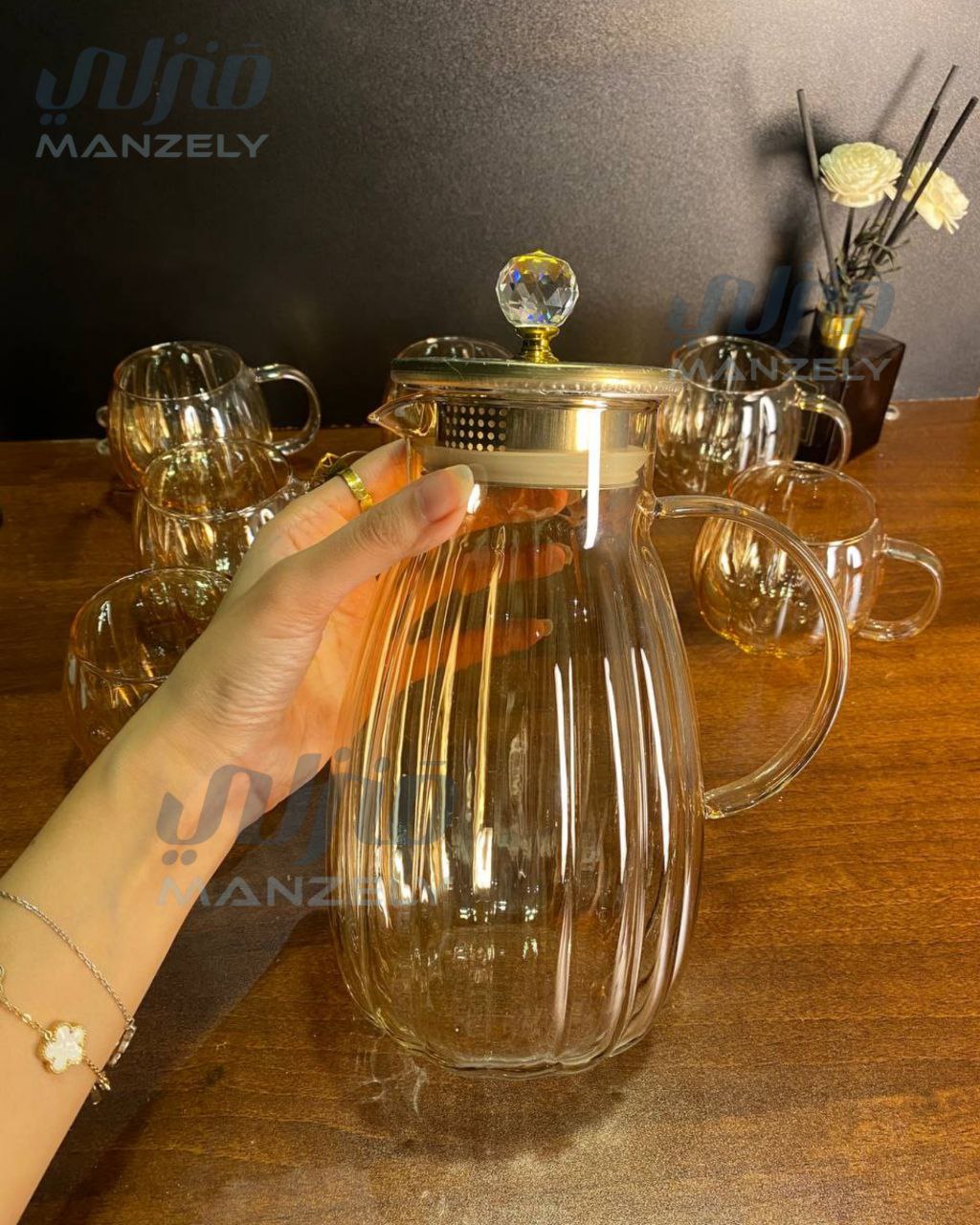 طقم تقديم بومبيه عسلي مستورد