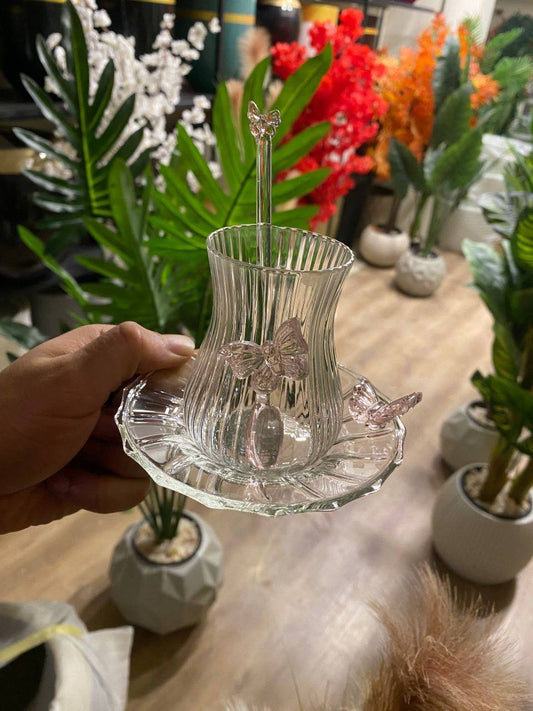 مج استكانه فراشه بطبق ومعلقه مستورد