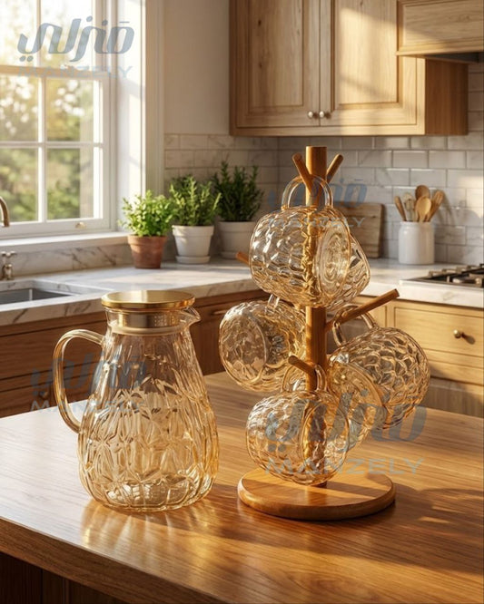 طقم تقديم بابلز عسلى بحامل خشبى