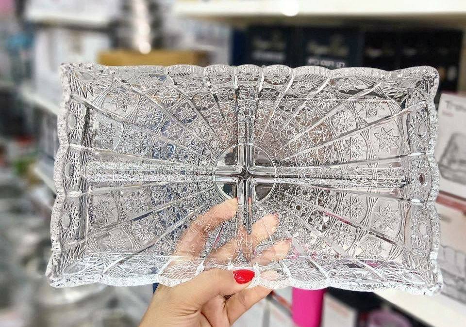 طبق تسالي زجاج مزخرف مقسم 4عين