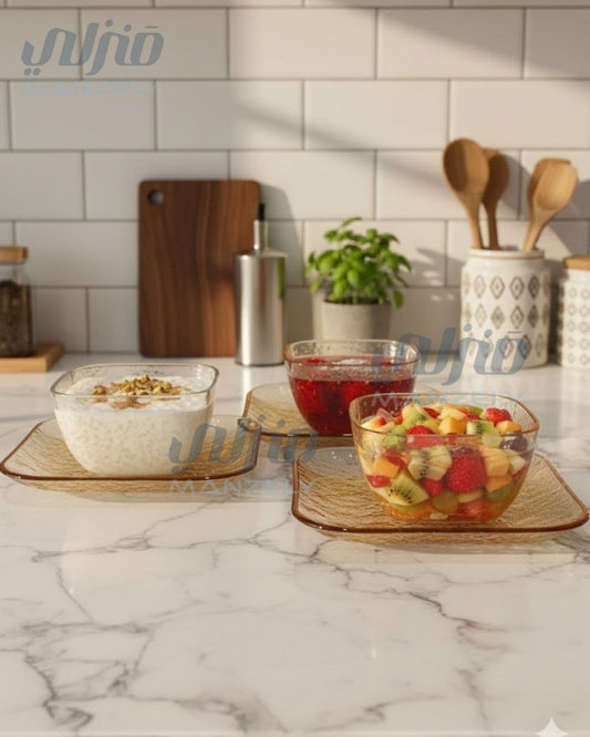 طقم خشاف مستورد عسلي بطبق