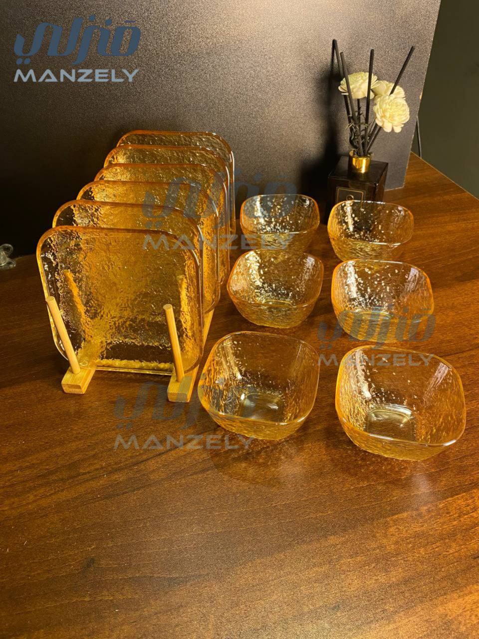 طقم خشاف مستورد عسلي بطبق