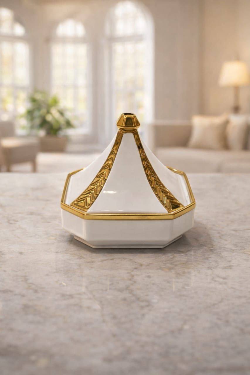 تمريه بورسلين بحواف ذهبيه مستورده