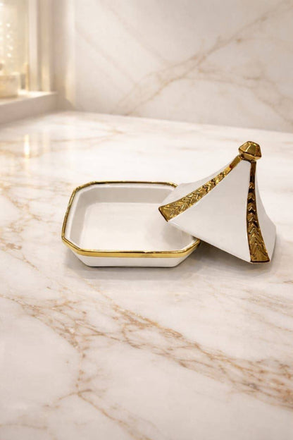 تمريه بورسلين بحواف ذهبيه مستورده