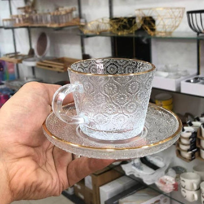 طقم فناجين زجاج حرارى اطار جولد