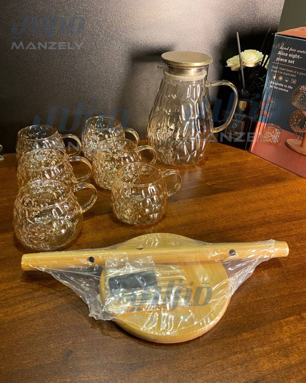 طقم تقديم بابلز عسلى بحامل خشبى