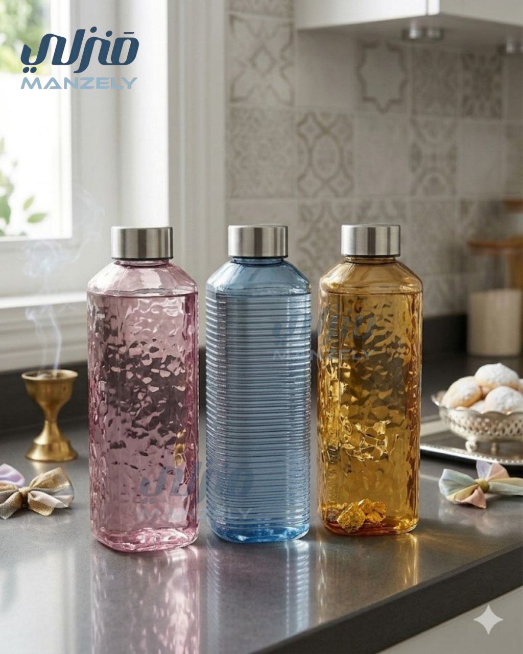 زجاجة زجاج مستوردة بغطاء استانلس