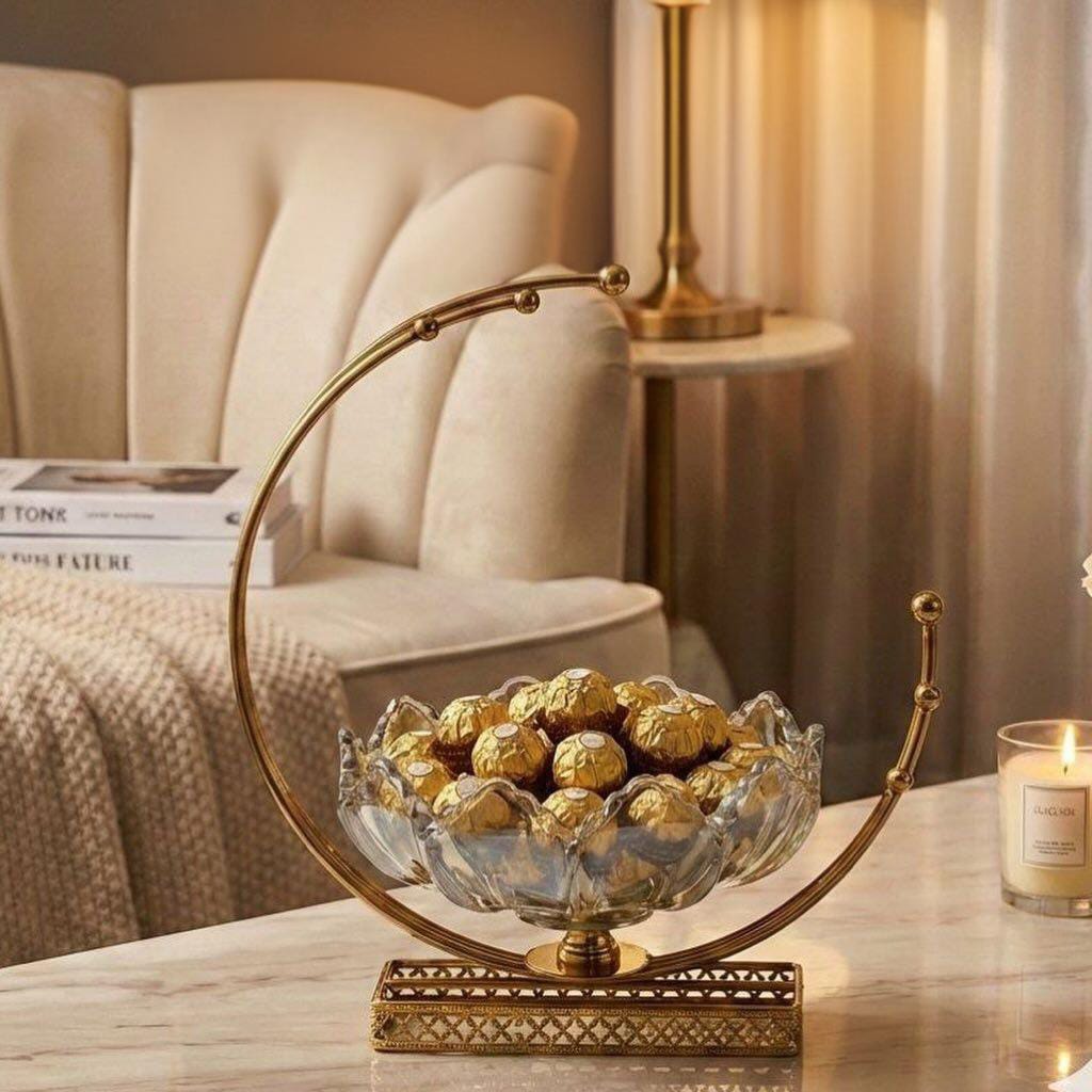 طبق شيالة زجاج ورد هلالي مستورد