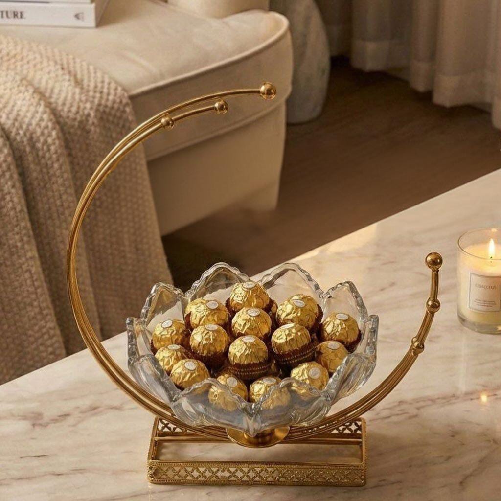 طبق شيالة زجاج ورد هلالي مستورد