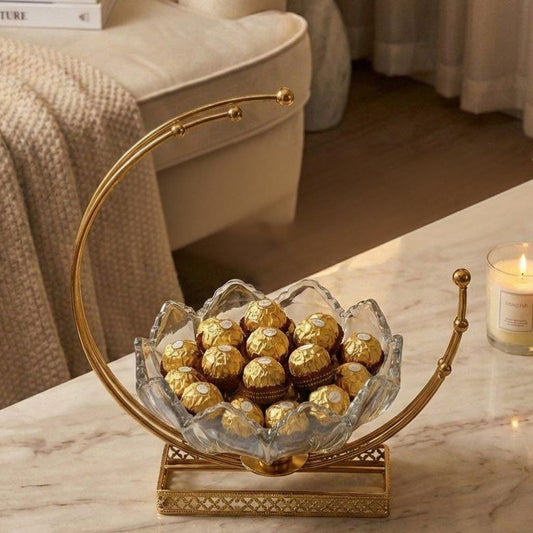 طبق شيالة زجاج ورد هلالي مستورد