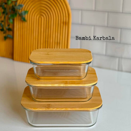 Pyrex round refrigerator container set with wooden lid