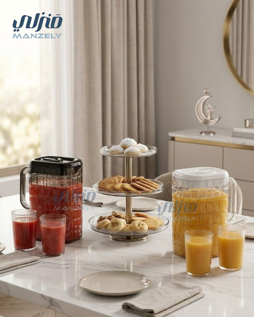 طقم دورق مربعات اكريليك و 2 شوب