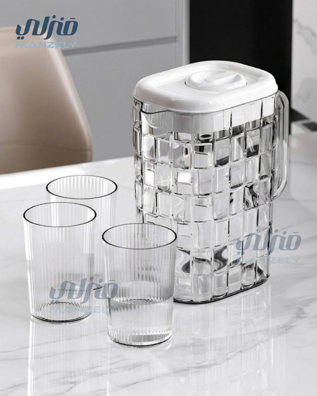 طقم دورق مربعات اكريليك و 2 شوب