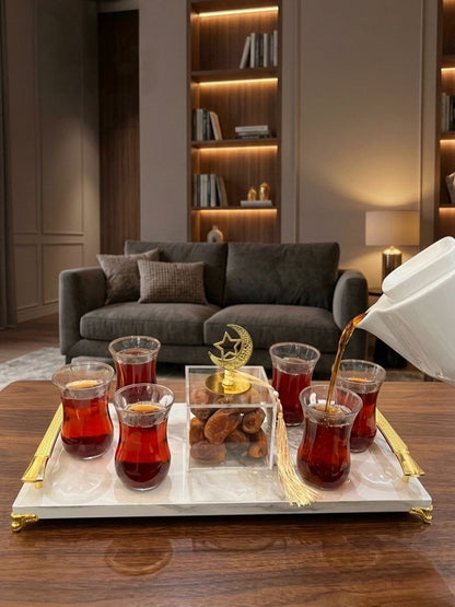 طقم ضيافه شاى بصينيه رخامي 8 قطع