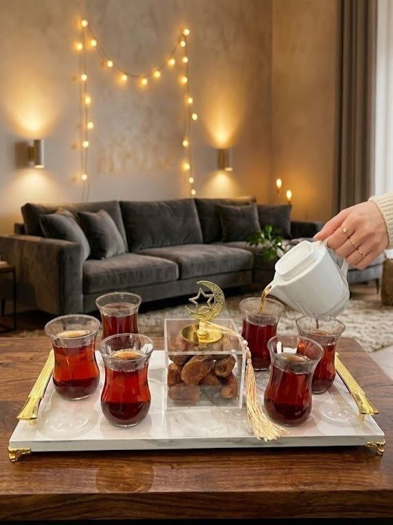 طقم ضيافه شاى بصينيه رخامي 8 قطع