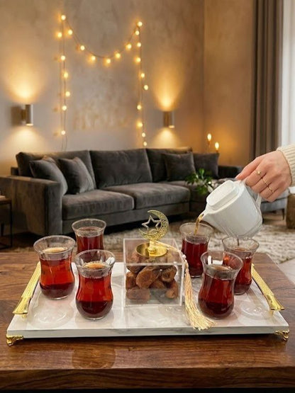 طقم ضيافه شاى بصينيه رخامي 8 قطع