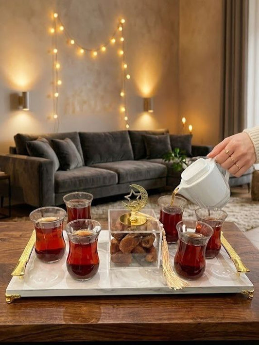 طقم ضيافه شاى بصينيه رخامي 8 قطع