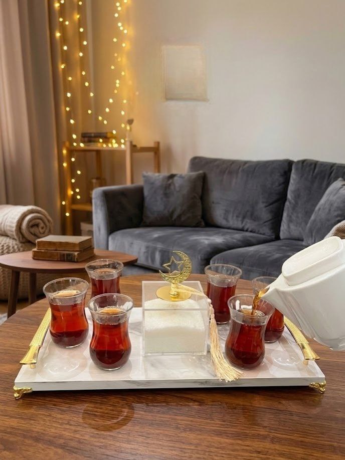 طقم ضيافه شاى بصينيه رخامي 8 قطع