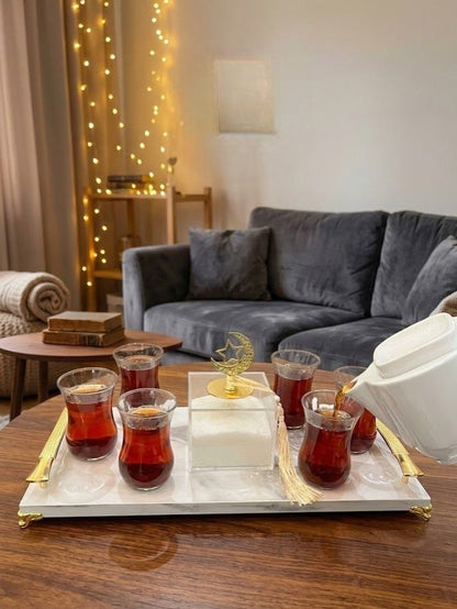 طقم ضيافه شاى بصينيه رخامي 8 قطع