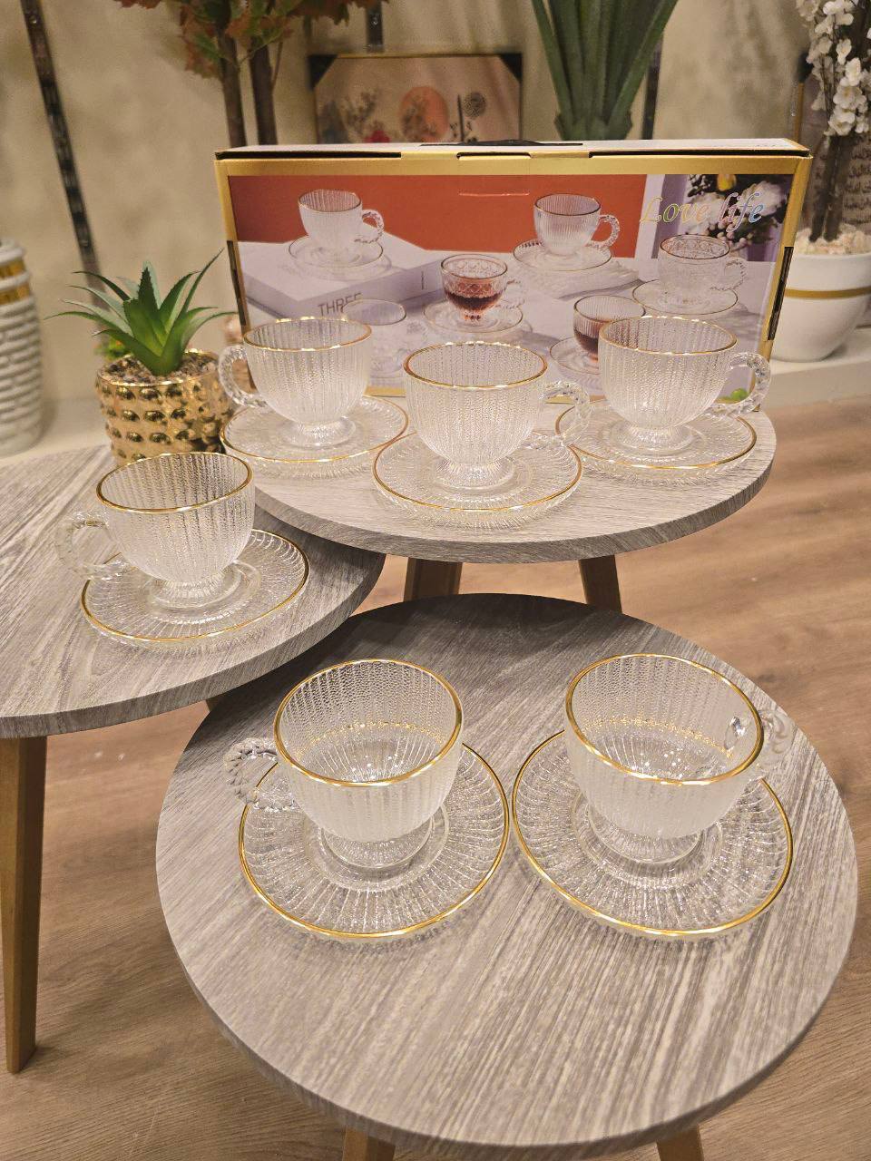 طقم شاي لمسة فخامة صباحيه بالطبق مضلع