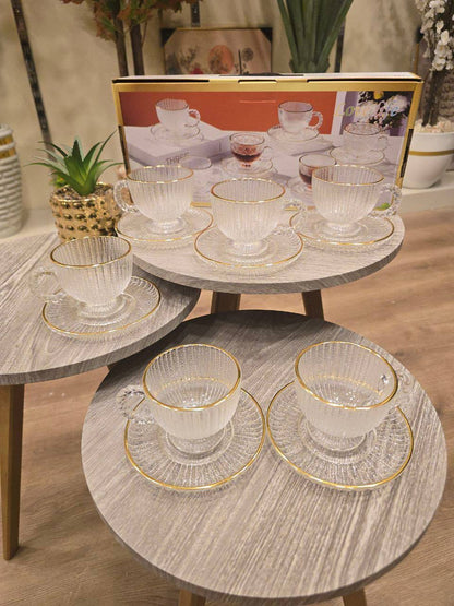 طقم شاي لمسة فخامة صباحيه بالطبق مضلع