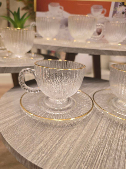 طقم شاي لمسة فخامة صباحيه بالطبق مضلع