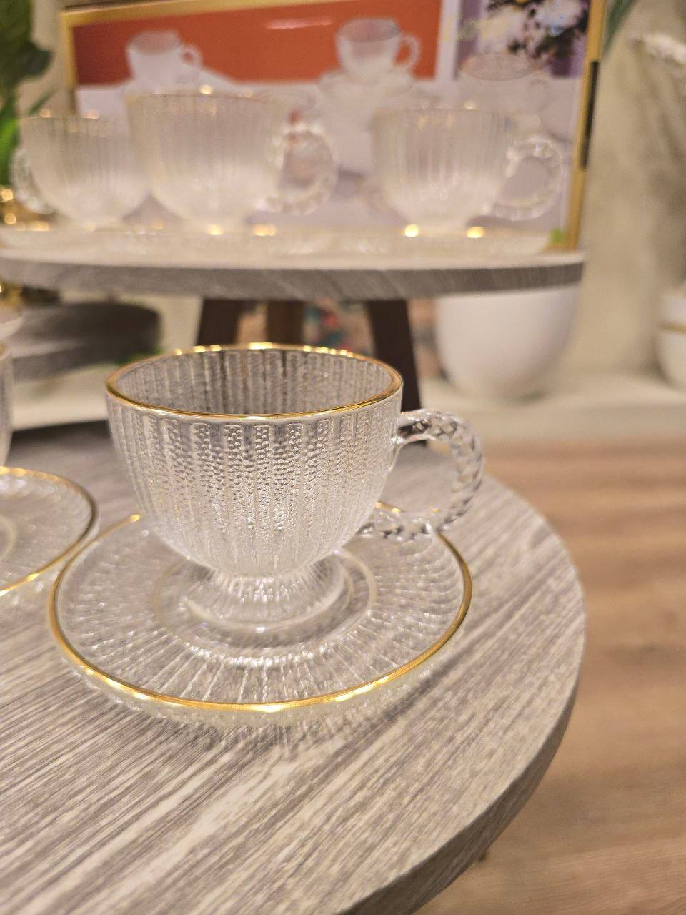 طقم شاي لمسة فخامة صباحيه بالطبق مضلع