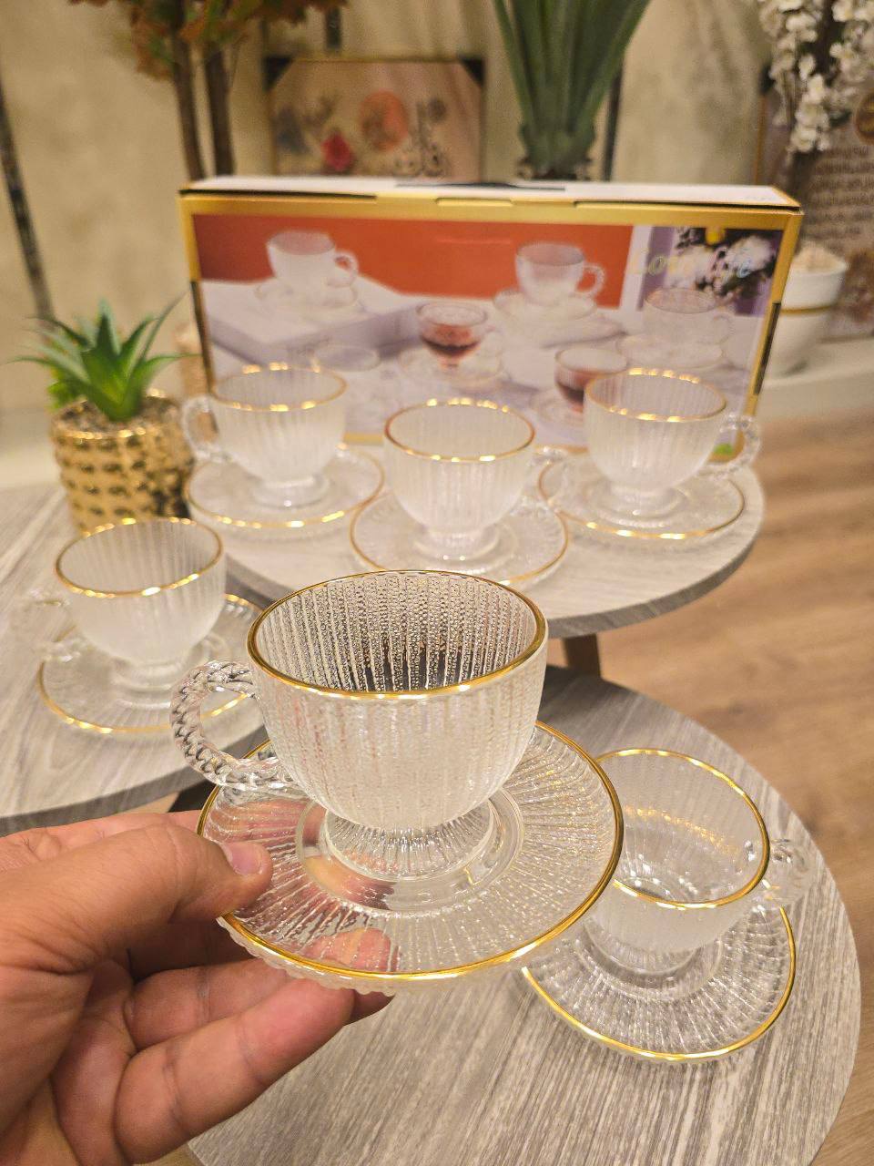 طقم شاي بالطبق مضلع
