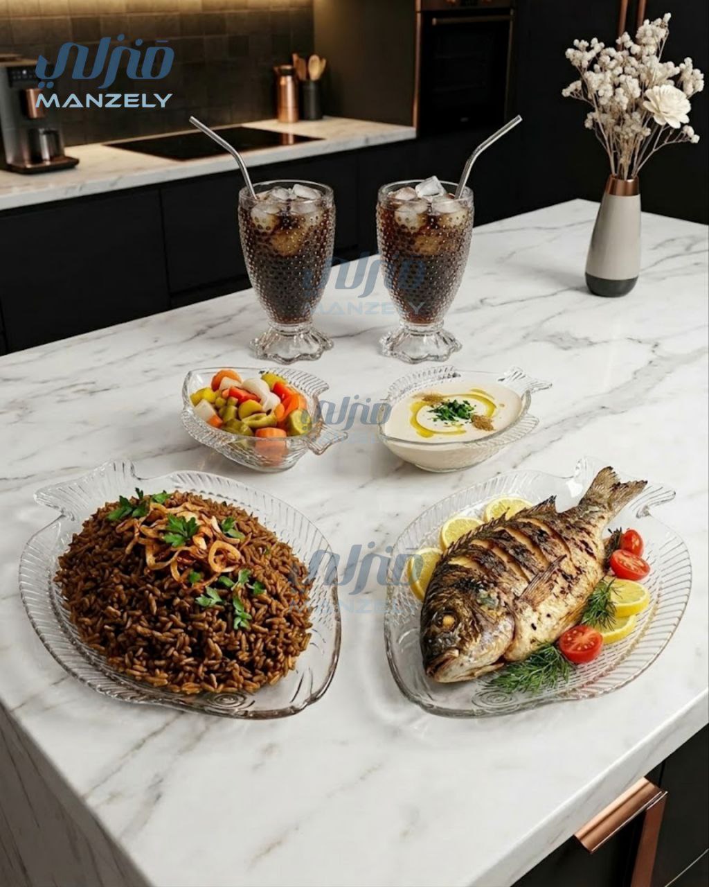 طقم تقديم سمك كامل 18 قطعة