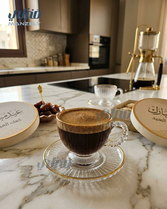 طقم شاي لمسة فخامة صباحيه بالطبق مضلع