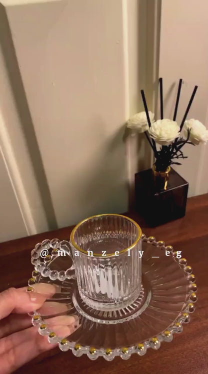 طقم قهوه بابلز إطار جولد بالطبق