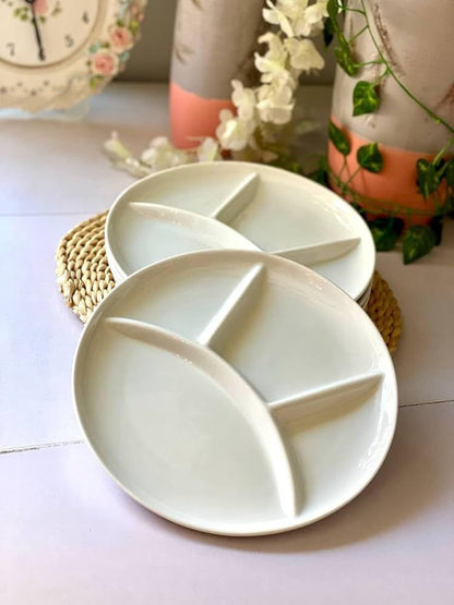 طبق بورسلين متقسم ابيض مستورد