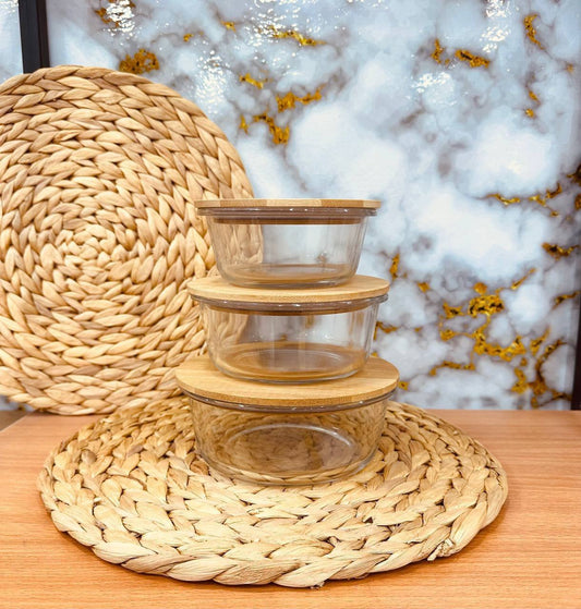 Pyrex round refrigerator container set with wooden lid