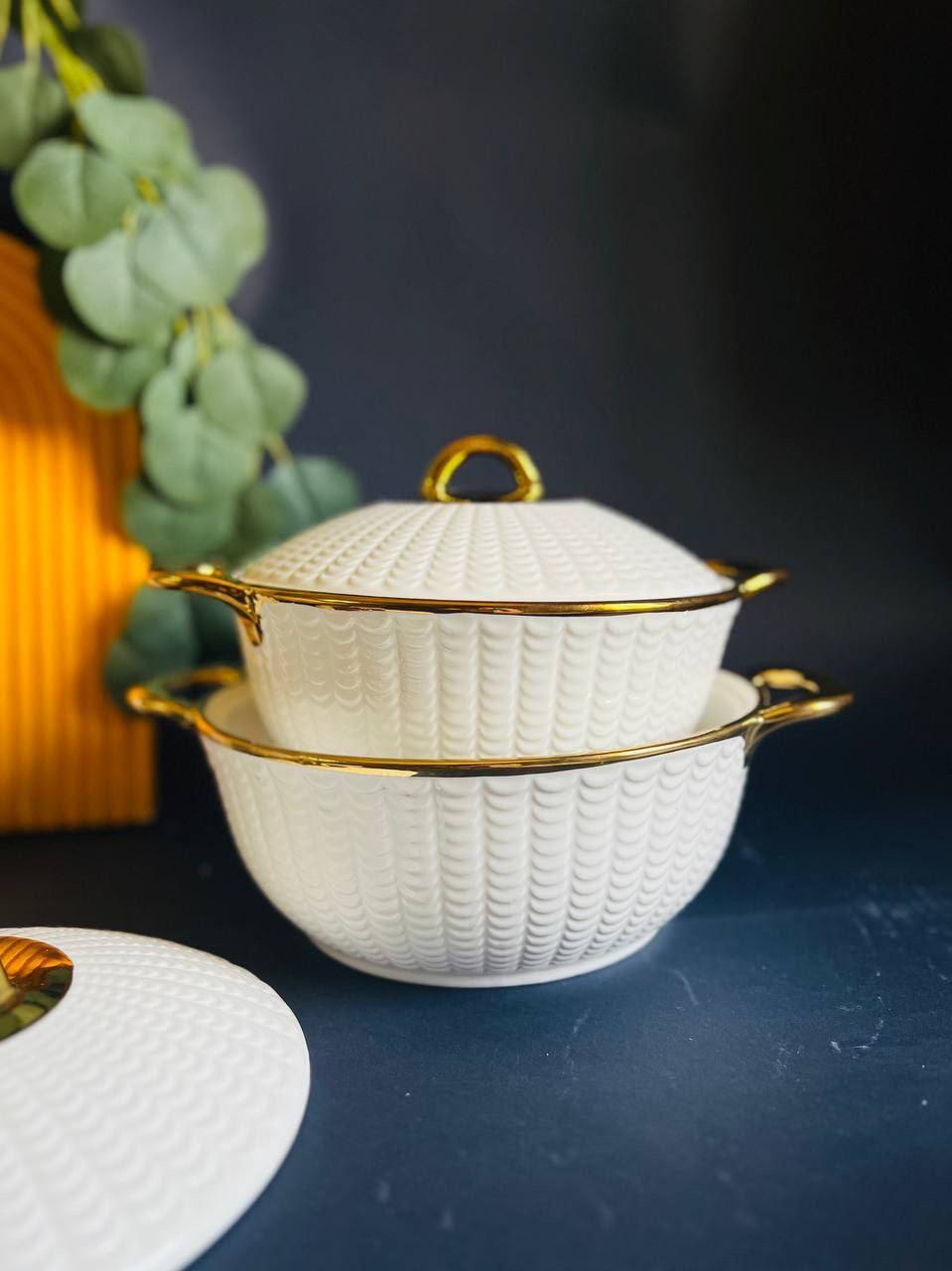 طاجن بورسلين حرارى مستورد بحواف جولد