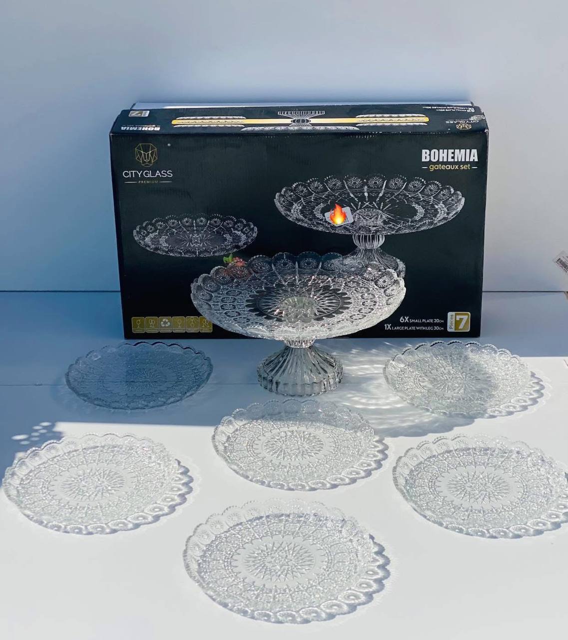 Bohemian 7-piece cake set with cake stand