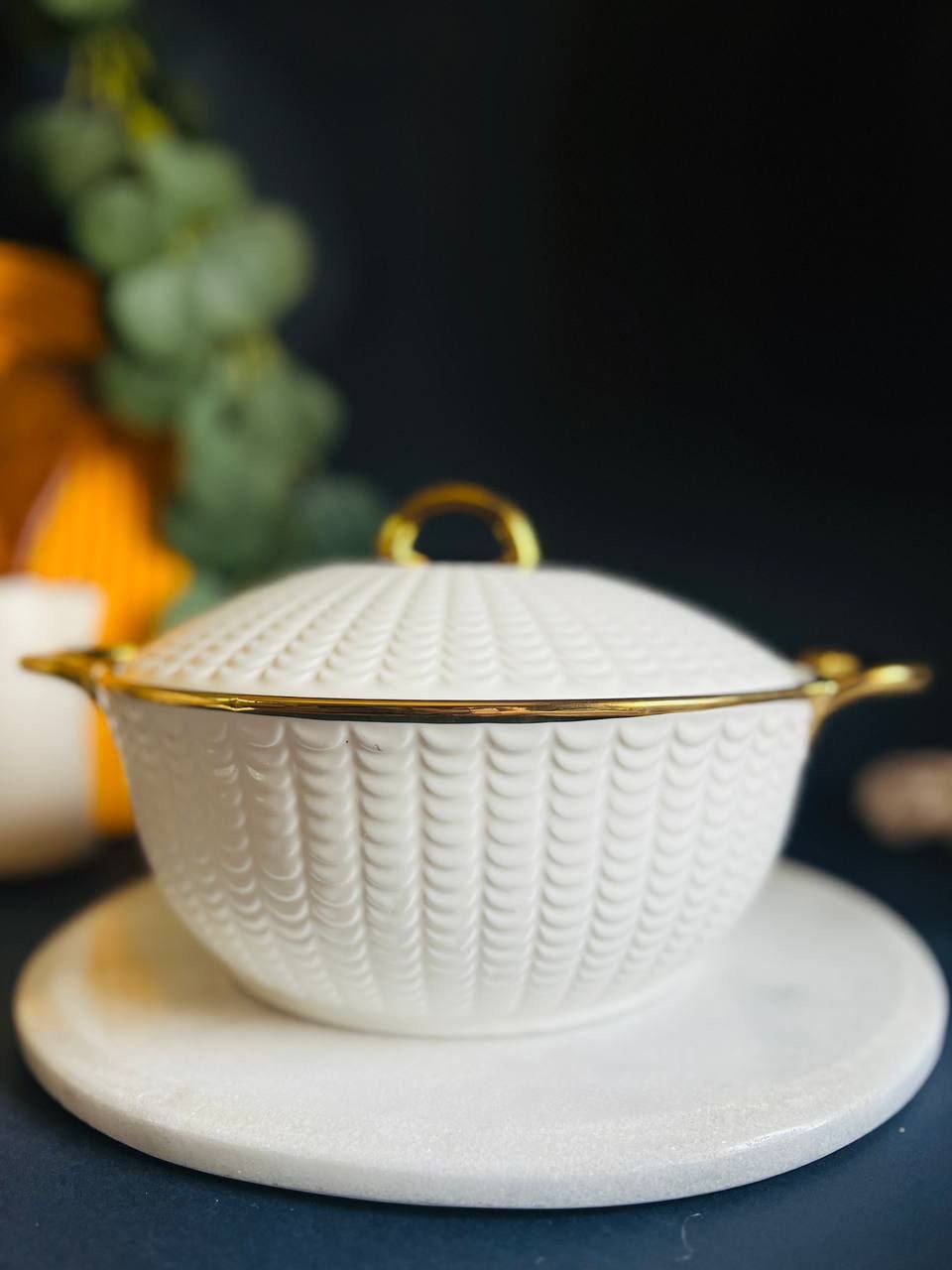 طاجن بورسلين حرارى مستورد بحواف جولد