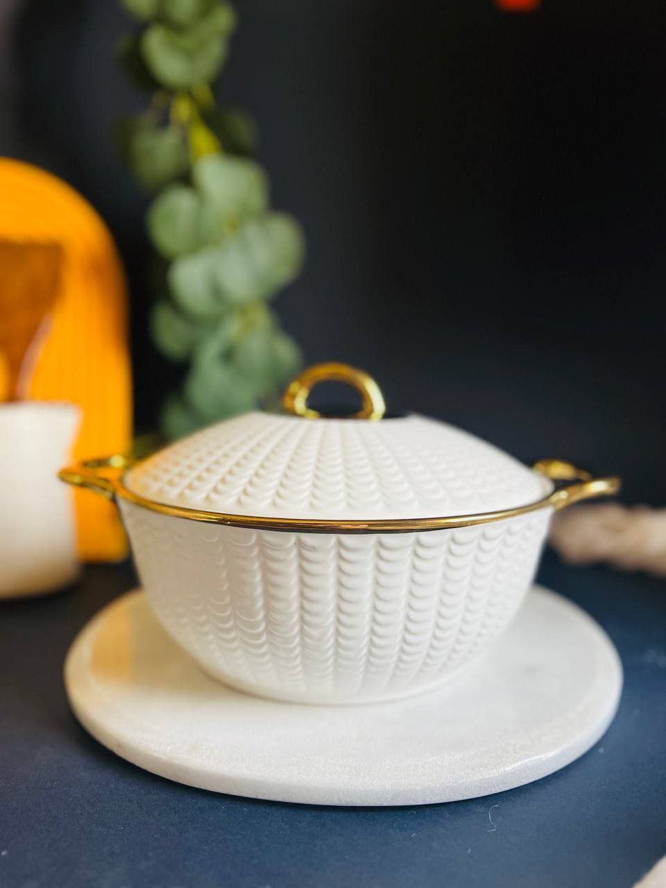 طاجن بورسلين حرارى مستورد بحواف جولد