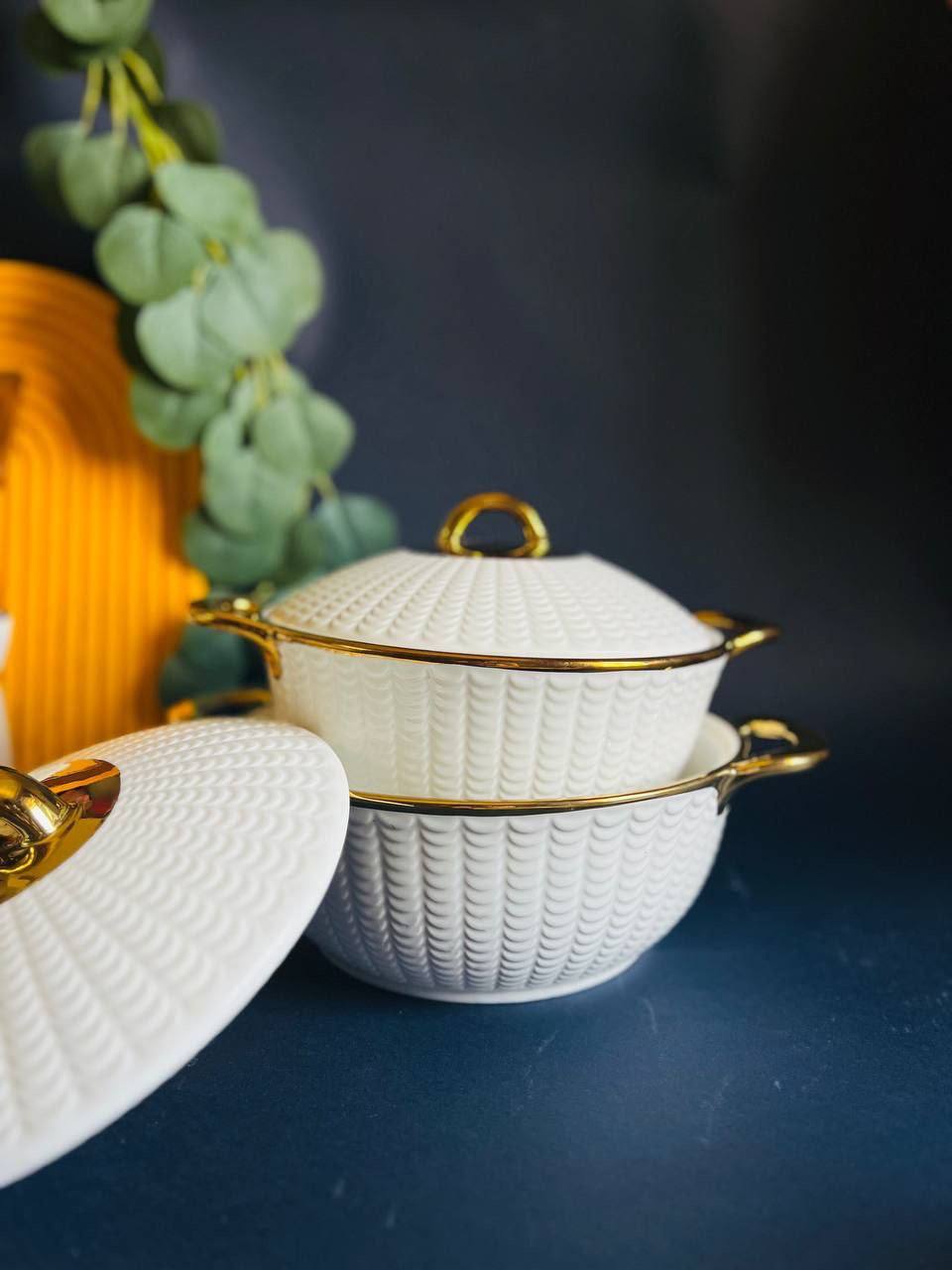 طاجن بورسلين حرارى مستورد بحواف جولد