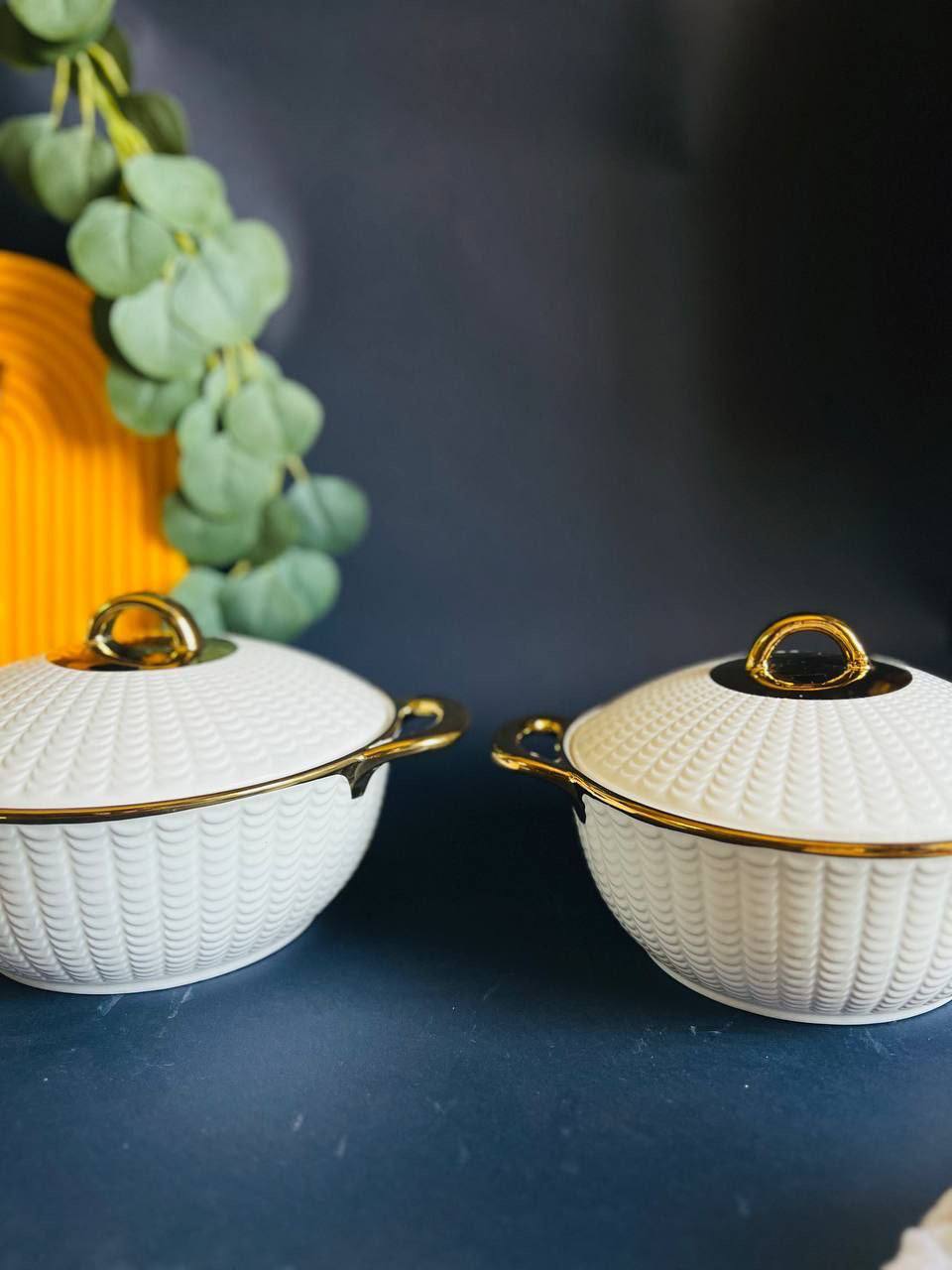 طاجن بورسلين حرارى مستورد بحواف جولد