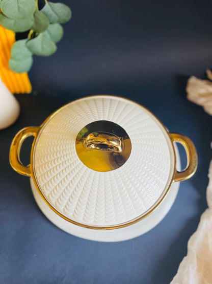 طاجن بورسلين حرارى مستورد بحواف جولد