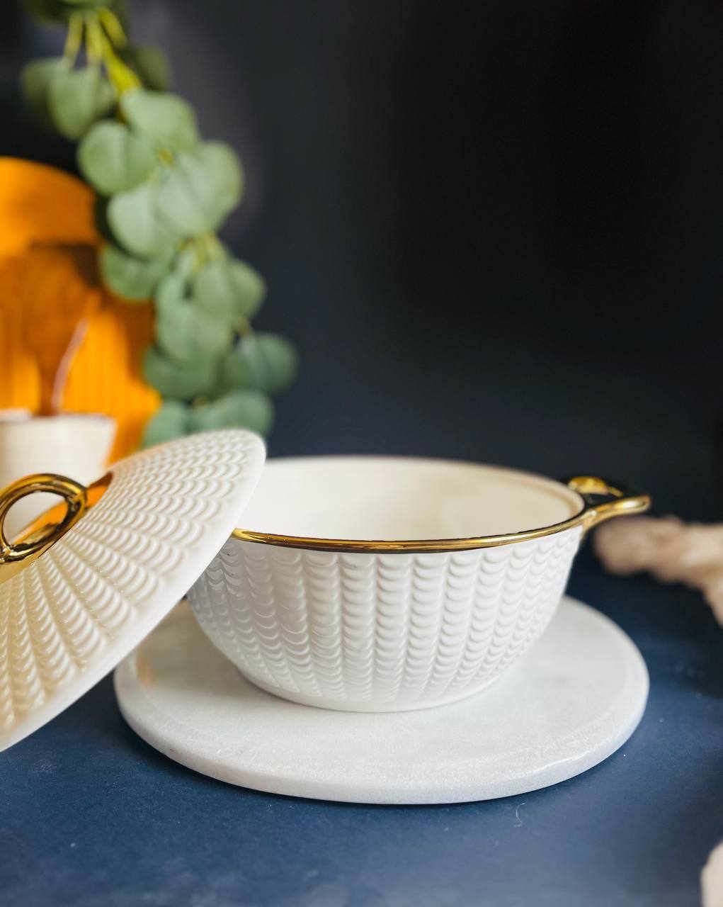 طاجن بورسلين حرارى مستورد بحواف جولد