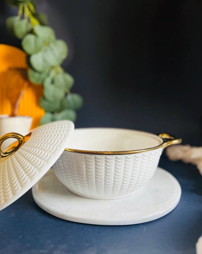 طاجن بورسلين حرارى مستورد بحواف جولد