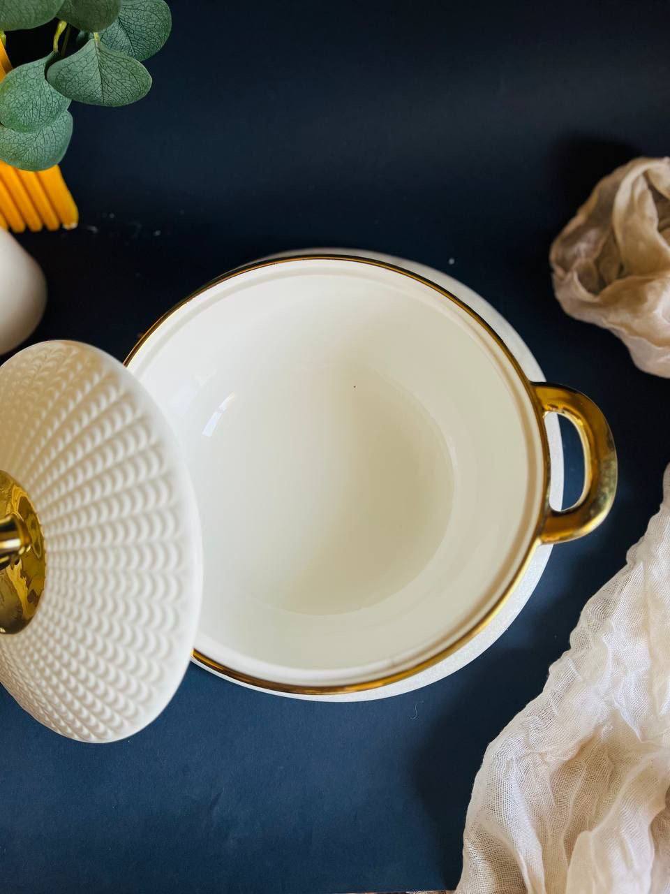 طاجن بورسلين حرارى مستورد بحواف جولد